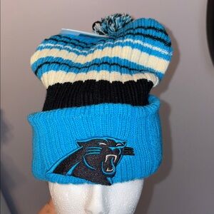 NFL Carolina Panthers Knit Embroidered Striped Beanie Hat Cap Pom Pom OSFM
